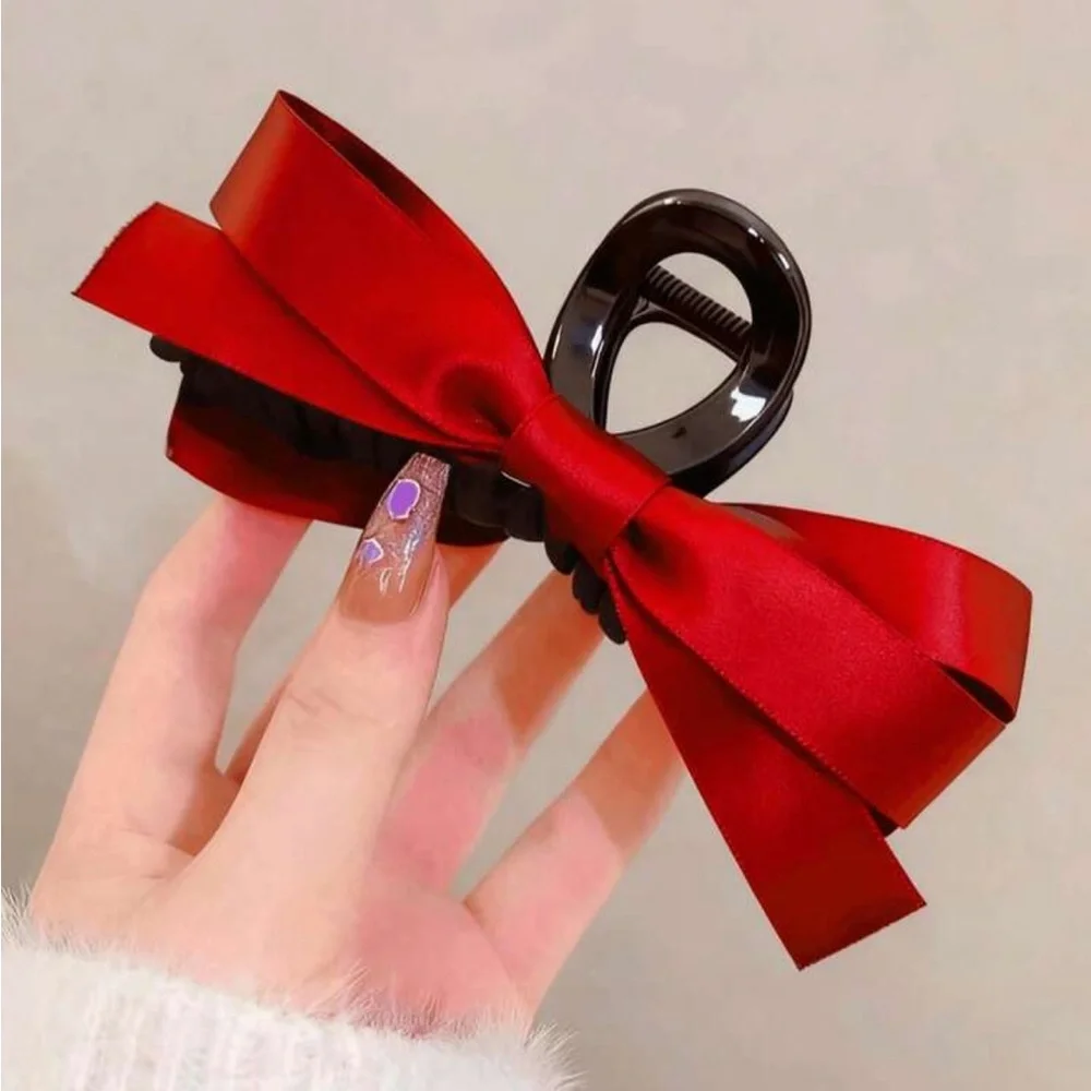 Red Satin Bow Hair Claw Clip NEW 🏷️